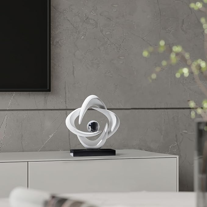 Abstract Art Sculpture, Resin Gold Decorative Statue, Modern White Ornaments for Living Room, Decorativas Modernas for Coffee Table/Entryway/Office Collectibles (White)