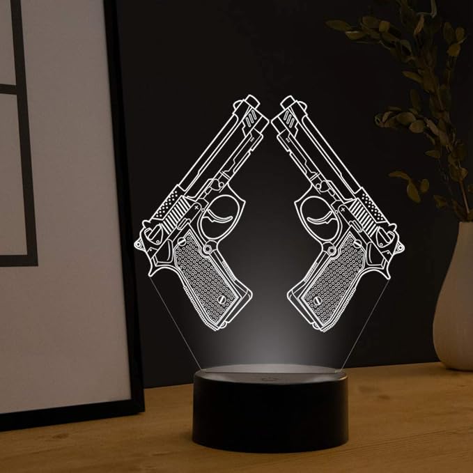 Creative 3D Pistol Lamp Night Light 16 Colors Changing USB Powered Remote Control Touch Switch Decor Lamp Optical Illusion LED Table Desk Lamp