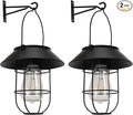 Livinlarge Solar Lanterns Outdoor Waterproof,Hanging Solar Lights for Outside with Wall Hooks Windproof Hook,Retro Metal Outdoor Lanterns Auto On/Off for Porch,Patio,Garden,Yard Decor 2 Pack（Black）
