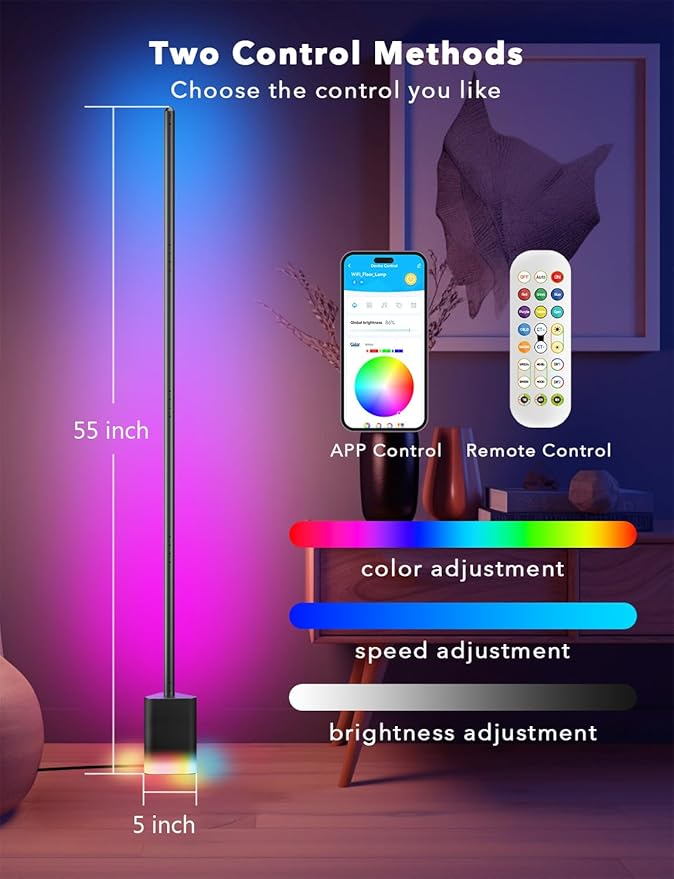 DAYBETTER Smart Floor Lamp, RGBW Corner Lamp Work with Alexa & Google Assistant, Ambient Lighting Floor Lamps for Bedroom, 16 Million DIY Colors, Music Sync, LED Floor Lamp for Living Room