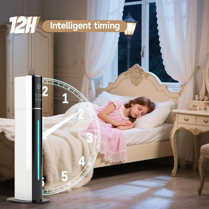 2.4Gal/9L Top Fill Quiet Ultrasonic Humidifier for Large Room Bedroom, Cool Mist Humidifier with Remote, Auto Humidity Control, 3 Speed Modes, 48H Runtime, Indoor Baby Pet Plant Friendly
