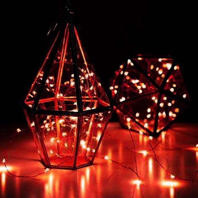YKB 6 Pack Red LED Fairy Starry String Lights with 20 Mini LEDs on 6.6FT/2M Copper Wire, Fairy Lights Powered by 2xCR2032(Incl) Batteries, for Wedding Table Holiday Halloween Christmas Decorations