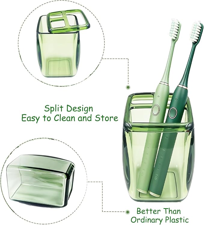 4-Piece Fresh Green Acrylic Bathroom Accessories Set — Soap Dispenser, Toothbrush Holder, Soap Dish & Mouthwash Cup, Vanity Countertop Organizer for Botanical Green Bathroom Decor