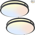 16Inch LED Ceiling Light Fixtures, Flush Mount Light Fixtures 50W, 5CCT Adjustable 2700K 3000K 4000K 5000K 6500K, Close to Ceiling Light for Kitchen Hallway Bathroom Kitchen Bedroom Black 2 Packs