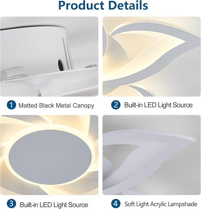 HuixuTe 24" Modern Geometric Ceiling Light Fixture, White Dimmable 3 Colors LED Close to Ceiling Light Fixtures with Remote, Low Profile Flush Mount Ceiling Light for Kitchen, Living Room