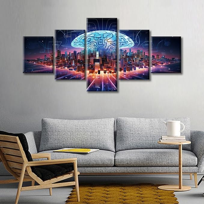 Canvas Wall Art for Living Room Brain Modern Home Decor Human Brain Energy Printed Posters for Bedroom Office Abstract Human Brain Wall Art Painting Pictures Ready to Hang, (50"Wx24"H)