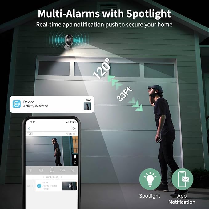 Security Camera Wireless Outdoor 2K Battery Powered Color Night Vision WiFi Waterproof Surveillance Camera 2 Way Talk Motion Detection Spotlight Alarm SD/Cloud Storage for Home Security Indoor Kid Pet