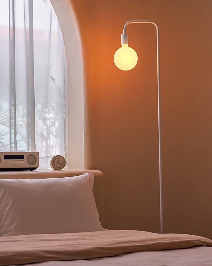 ONEWISH Floor Lamp for Living Room - Minimalist Standing Lamp with Modern LED Bulb, White Frosted Globe Glass 6", 1800K Warm Ambiant Lighting Decorative Tall Lamp for Bedroom Dorm