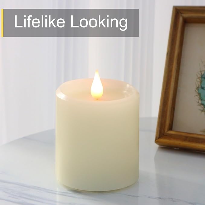 Flameless Candles with Timer, Flickering LED Candles Battery Operated with Remote, 3D Moving Flame, Real Wax 3" x 3" Electric Fake Candle for Home Party Decorations, 3 Pack