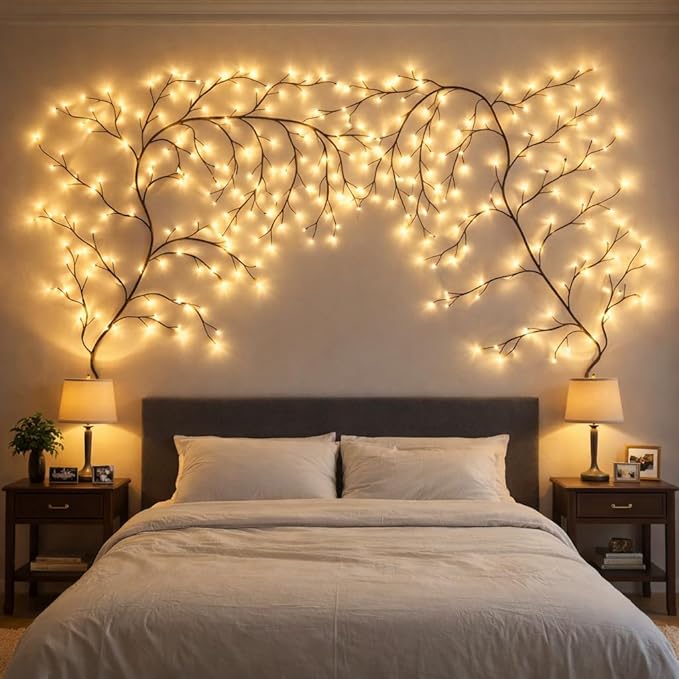 2Pcs Enchanted Willow Vine Lights with Remote, 18 Branches 144 LEDs Lighted Willow Swag for Wall Decor, Indoor Artificial Plug in Fairy Lights for Bedroom, Living Room, Wedding, Party