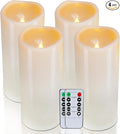 Homemory 4" x 10" Large Waterproof Outdoor Flameless Candles, Battery Operated LED Pillar Candles with Remote and Timers for Indoor Outdoor Lanterns, Long Lasting, Dark Ivory, Set of 4