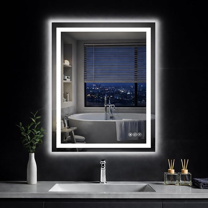24"x 36" LED Bathroom Mirror with Lights, Backlit & Front Lit, Dimmable, 3 Colors Led Mirror, Memory Function, Anti-Fog, Led Vanity Mirror for Wall, Shatterproof Tempered Glass, ETL Listed