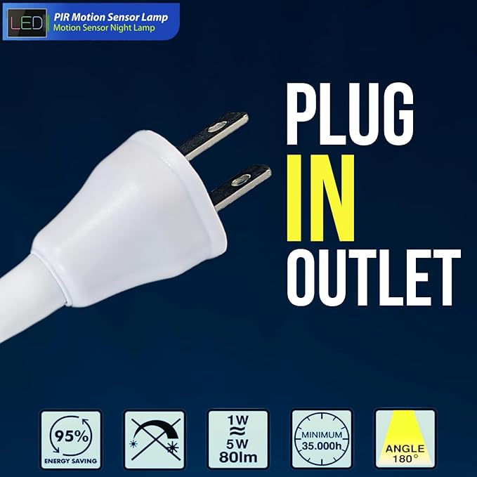Motion Sensor Bright LED Night Light 6W 6500K Plug in Wall AC Outlet Indoor Directional Flexible Dusk to Dawn Motion-Activated Adjustable Neck Light for Garage Hallway Basement Bathroom