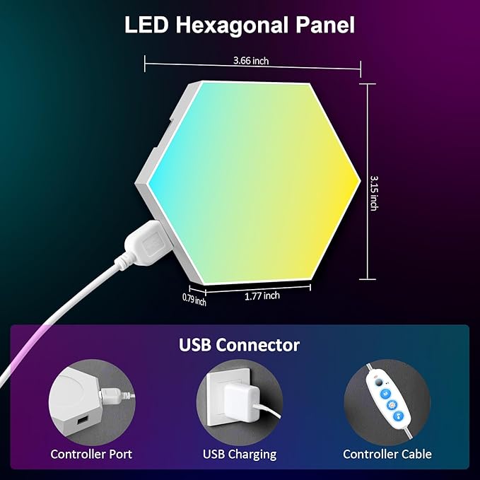OJQ 20 Pack Hexagon Lights Wall RGB Panel - Hexagonal Led Lights Room Decor Wall Lights Birthday Decorations Gaming Equipment Honeycomb Shape Panels Hexagon Gaming Lights for Bedroom Children
