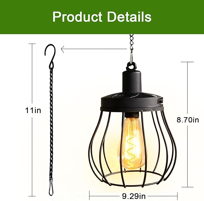 Solar Lantern Outdoor Hanging Lights Upgraded Edison Bulb Design Waterproof LED Lighting Metal Solar Powered Lanterns for Women Mom Grandma for Yard Garden Decor Gifts