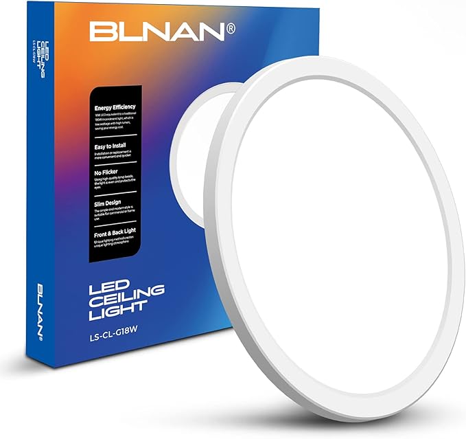 BLNAN LED Flush Mount Ceiling Light, 9 Inch 18W 3000K/4000K/5000K Hardwire Light Fixture, Ultra Thin Round White Lamp for Kitchen Porch Bedroom Hallway Stairwell Basement, Non-dimmable 1 Pack