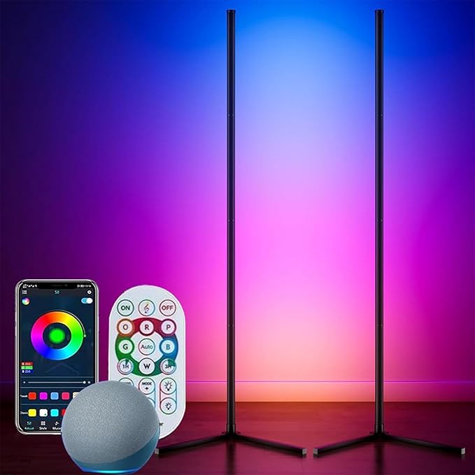 Corner Floor Lamp, LED Corner Lamp with Alexa & Google Home, App and Remote Control,16 Million DIY Colors & 68+ Scene, Music Sync, Color Changing Smart Ambient Light for Living Rooms, Bedrooms