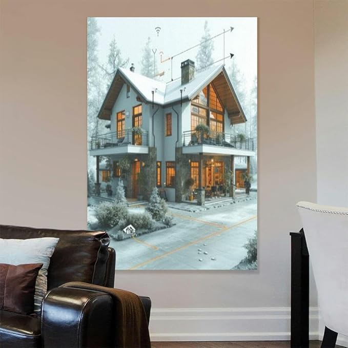 Large Wall Art Decor Smart Home a Sustainable Community Vertical Pictures Framed Canvas Wall Art for Living Room Bedroom Bathroom Artwork Paintings Kitchen 36x24