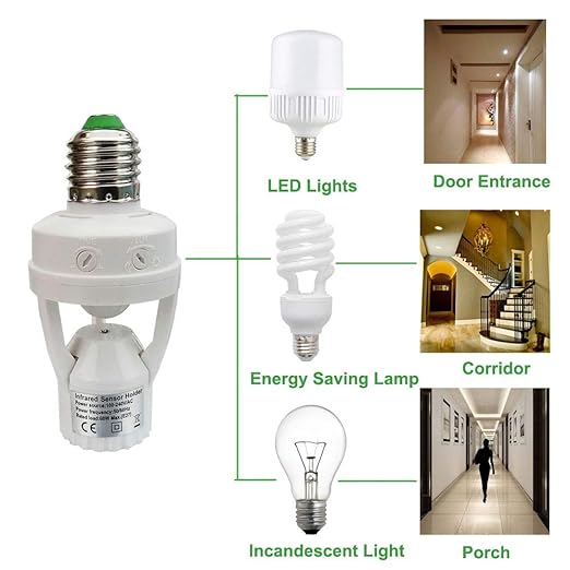 Motion Activated Light Socket,E26 Motion Security Light Bulb Socket Indoor for Front Door Porch Garage Basement Hallway Closet (2 Pack)