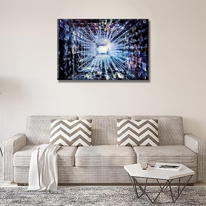 Futuristic CPU Canvas Wall Art CPU Concept Virtual Reality for Living Room Digital Cyber Space Wall Art for Living Room Picture for Bedroom Office Decor Artwork Framed Easy to Hang 16X24 INCH