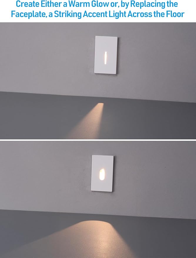 LEONLITE Indoor LED Step Light, 5CCT 120V Dimmable Pin Hole Stair Lights, Anti-Glare 30° Streamlined Lighting Effect for Staircase Bedroom, CRI90, ETL, White, Vertical, Pack of 6