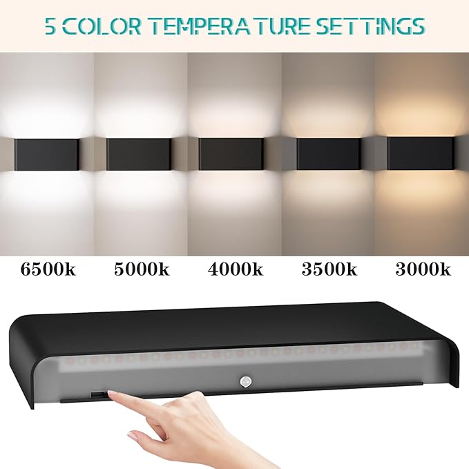 Modern Indoor Wall Sconce, 15W Dimmable 5CCT (3000K-6500K), Up and Down Lighting LED Wall Sconce, for Bedroom, Living Room, Hallway, Dresser (11 Inch - Matte Black 4 Piece)