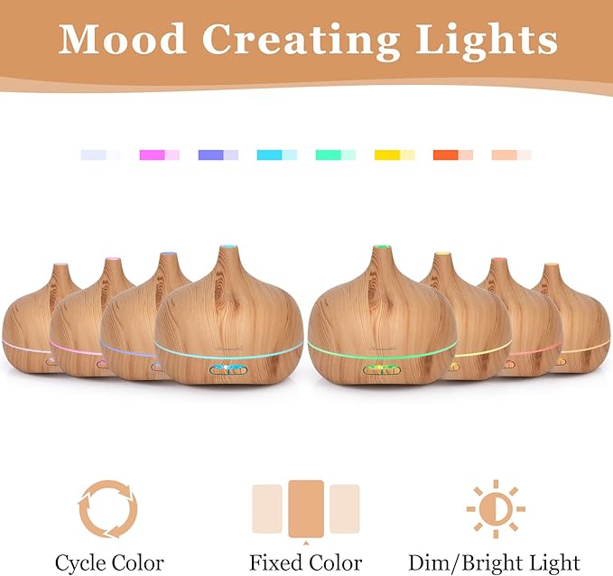 Essential Oil Diffuser Aromatherapy Diffusers: 550ml Ultrasonic Cool Mist Large Aroma Scent Essential Oils Diffuser Waterless Shut Off for Bedroom Home Office Living Room Wood Grain