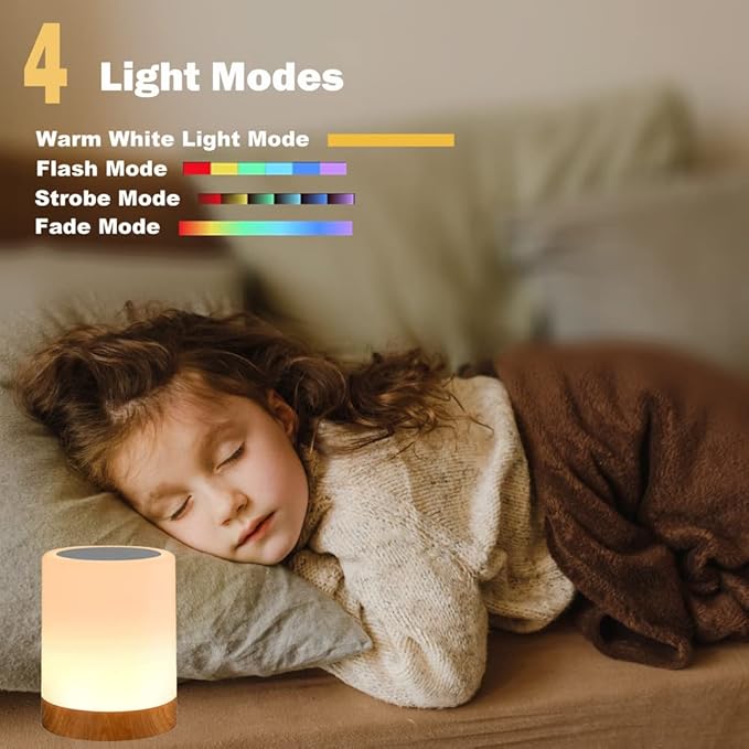 Night Light Touch Sensor Lamp Bedside Table Lamp for Kids Bedroom Rechargeable Dimmable Warm White Light and RGB Color Changing