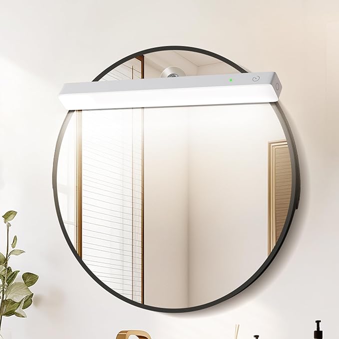 Rechargeable LED Vanity Mirror Light - Dimmable 6500K Makeup Light with Timer, 360° Adjustable Angle, Wireless Cordless Suction Stick-On Installation for Bathroom, Portable Vanity Lighting
