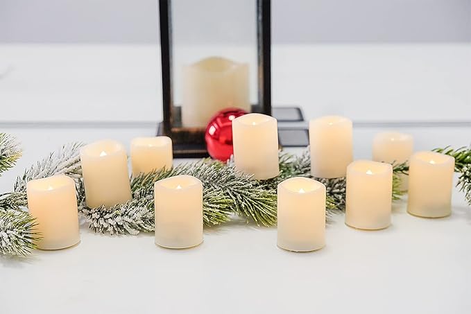 DRomance Flameless Flickering LED Votive Candles with Remote, Battery Operated TeaLights Battery Included,Warm White Light 1.5 x 2 inch Set of 10 for Christmas Decoration