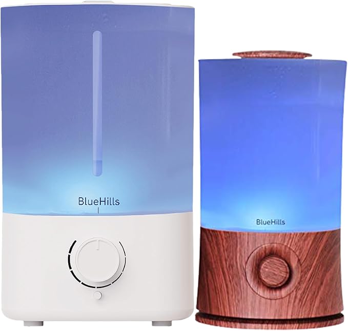 BlueHills Premium Set of Two Large 5000 ML XL and 2000 ML Essential Oil Diffusers Humidifier Combo for Large Room Home with Décor LED Lights Great Gift – Value Pack of White and Dark Wood Grain
