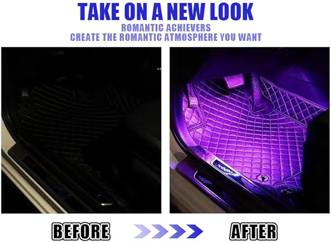 Car Led Interior Lights, 48 LED Multi Color Strip Light Under Dash Lighting Kit with Remote Control, 12V Vehicle RGB Smart Music Sync Color Change Lights, Car Accessories (USB+Remote)