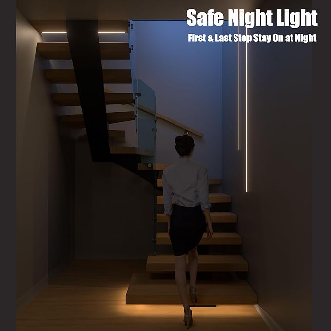 Motion-Activated LED Stair Lighting Kit DE-320, 42" Cuttable Strip Light for Indoor Floating Mono Stringer & Cantilever Stairs (Warm White 3000K,14 Steps)