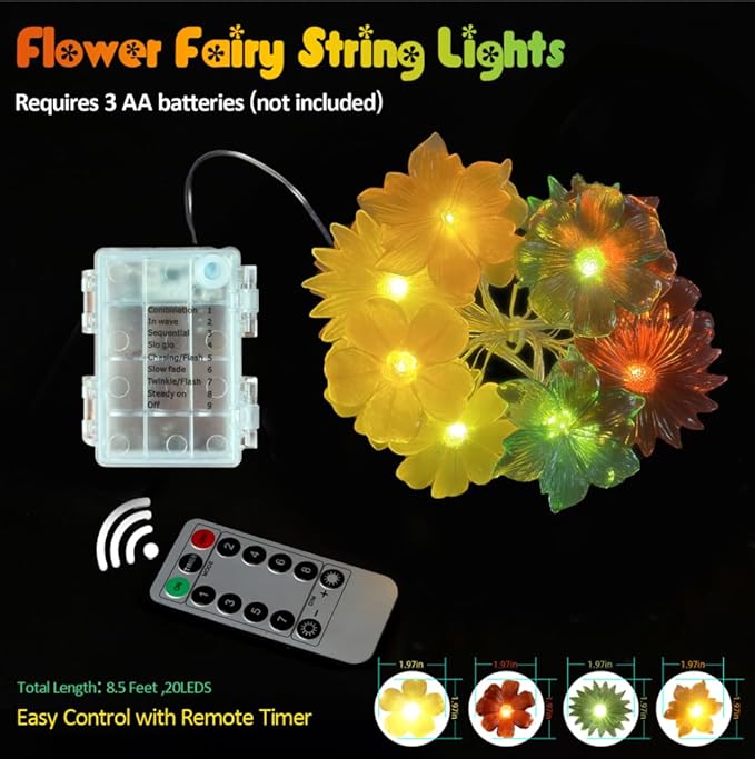 Cute Flower Fairy Lights String of flowers for decorating-7ft 20LED Waterproof Battery Operated String Lights Outdoor Indoor- Floral Garland for Wedding Garden Christmas Tree Bedroom Wreath Decor