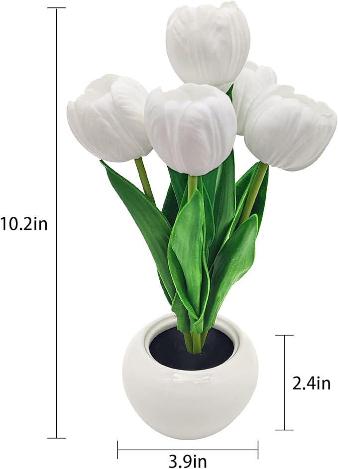 Flower Table Lamp Tulip Desk LED Night Light for Home Living Room Decor Artificial Flower with Vase Table Centerpieces for Birthday Holiday Party Wedding Room Decoration (White)