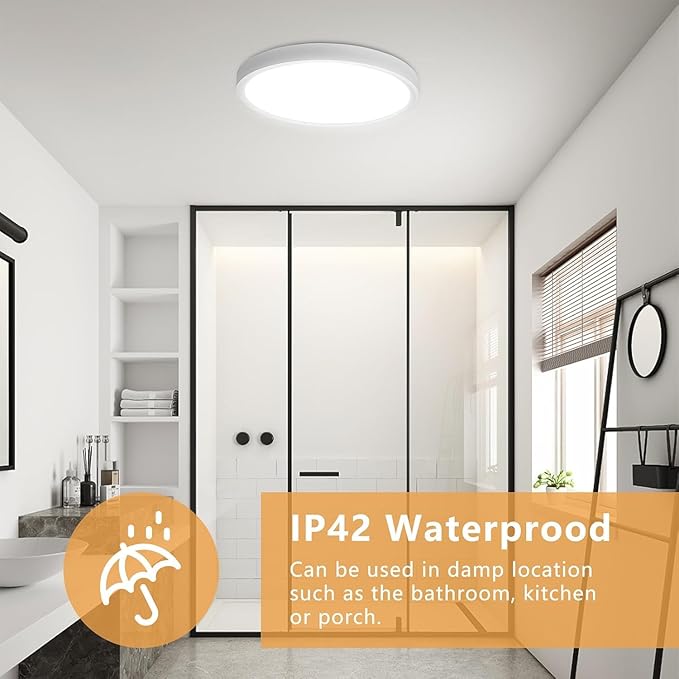 12PK 12 Inch LED Flush Mount Super Slim Ceiling Light, 24W, 2520LM, 3000K/4000K/6000K CCT Selectable, Close to Ceiling Round Flat Panel Light for Hallway, Bedroom, Kitchen