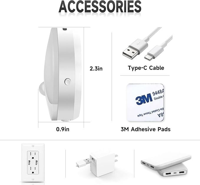 LED Night Light, Rechargeable Closet Light, Dusk to Dawn Sensor, Small Nightlight Automatically Turn On & Off, Compact Size, Adjustable Brightness & Color, 2 Pack