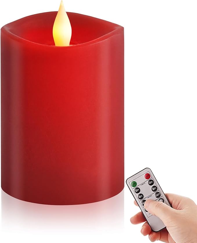 3″x4″ Red Flickering Flameless Candles, 2AA Battery Life 600 Hours Battery Candles Flickering with Timer,4 inch Flameless Candles with Remote for Indoor/Outdoor,Set of 1