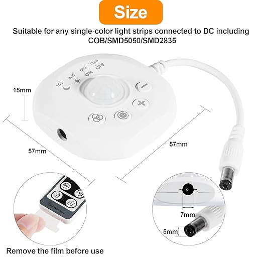 SUPERNIGHT Dimmer Switches for Led Lights, Pir Motion Sensor Switch for COB SMD5050 2835 Strip, DC 5-24V Dimming Controller with Remote for Gun Safe, Kitchen Cabinet, Pantry, Closet led Lighting