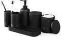 LIN CHUAN 6-Piece Bathroom Accessories Set, Organizer Set with Soap Dispenser, Toothbrush Holder Set, Vanity Tray, Tumbler & 2 Cotton Swab Jars – Modern Stylish Bathroom Storage(Matte Black)