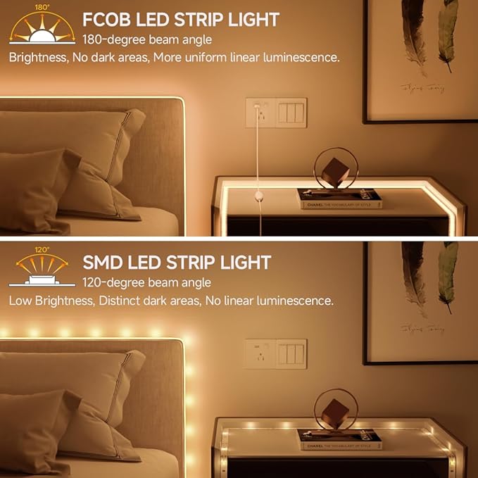 BTF-LIGHTING FCOB COB FOB LED Strip Lights 5V USB Powered 6.56FT 640LEDs Warm White 3000K 8mm Width Dimmable CRI 90+ with 3M Tape Flexible High Density for 3D Printer TV Backlight PC DIY Decor