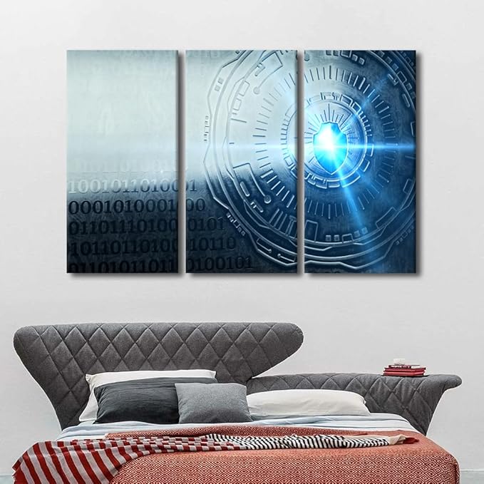 Framed Wall Art 3 Panels Cybersecurity Concept Illustration Pictures Print on Canvas for Living Room Bedroom Decoration, Concept Artwork Gallery-Wrapped Ready to Hang, 60" Wx40 H