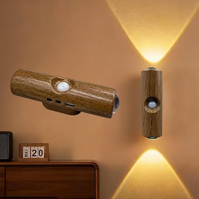 Rechargeable Smart LED Motion Sensor Ambient Light, Punch-Free Color Changing Motion Sensor Light for Stairs, Wardrobe, Cabinet (1Pc,Wood, 3 Colors)