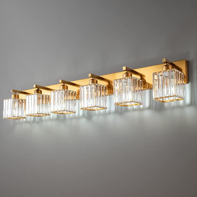 19.5" KnurledBrassWallSconcesSetof2,BronzeBathroomVanityLightFixtureswithWaterRipplesGlassTube,ModernLampforBedroom,LivingRoom,Hallway,Staise,Mirror,Kitchen