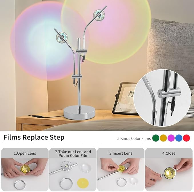 Projector Mood Lamp,Bedside Table Lamps for Bedroom Living Room,Ambient Lighting,Projector Desk Light,RGB Colored Desklamp Home Office Decor Table Top Bedroom,Chrome,Silver,6W,3000K,Aura Halo Lamp