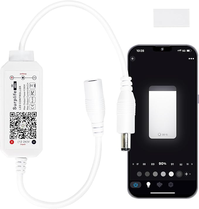 Sumaote Single Color LED Strip Lights WiFi Controller, Compatible with Android iOS Works for 5050 3528 COB LED Light Strips, 12V-24V, Voice Control, Dimmable, Timing Function