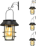 Solar Lanterns Outdoor Waterproof, High Brightness Hanging Solar Lights for Outside with Wall Hooks, Halloween Decor Retro Metal Outdoor Lanterns Auto On/Off for Patio, Yard Decor, Black,4Pack