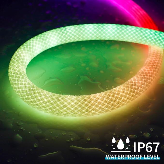 16.4FT WS2811 360 Degree Round Reticulate Super-Bright Neon LED Strip,RGB Nylon Flexible Dream Colorful Christmas Rope Light,Bedroom Indoor Outdoor Decoration,DC12V