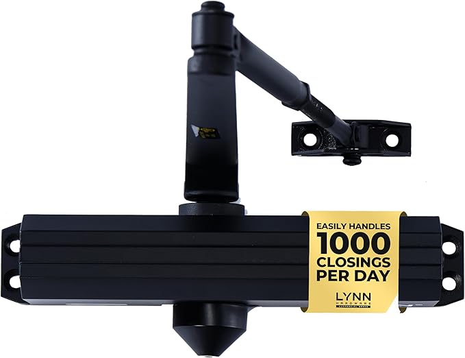 LYNN HARDWARE Medium/Heavy Duty Automatic Door Closer (Matte Black) - Commercial Grade, Contractors Choice, Adjustable Speed & Force, 3 Mounting Options, 3 Hour Fire Rated (DC7016 Model)