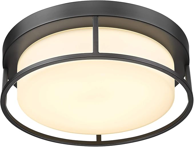 CALDION Flush Mount LED Ceiling Light Fixture, 12 Inch 24W 950Lumen Round Ceiling Light Fixtures, Dimmable 3000K Warm White, Black, Frosted Glass Shade, Close to Ceiling Lights for Hallway,6871LFM-BK